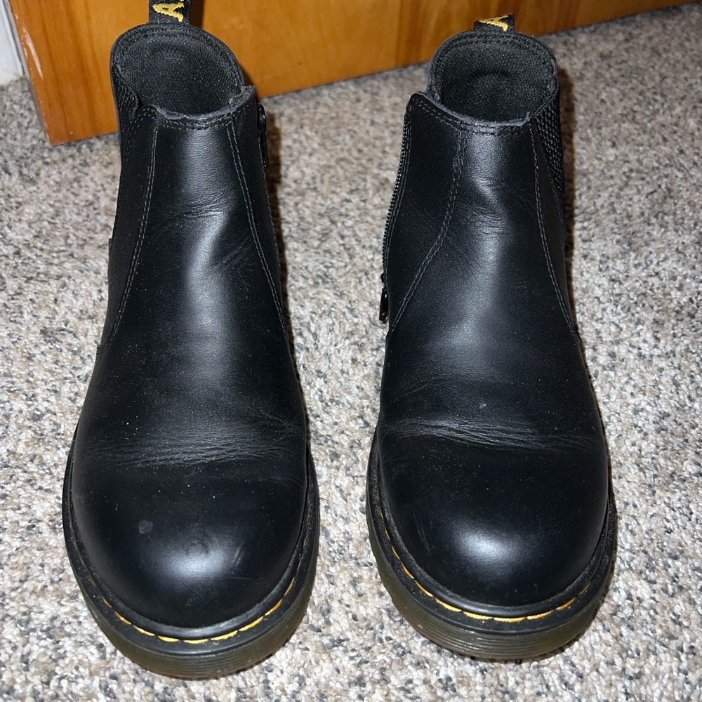 Dr. Martens Black Boots with Yellow Stitching and Side Zipper